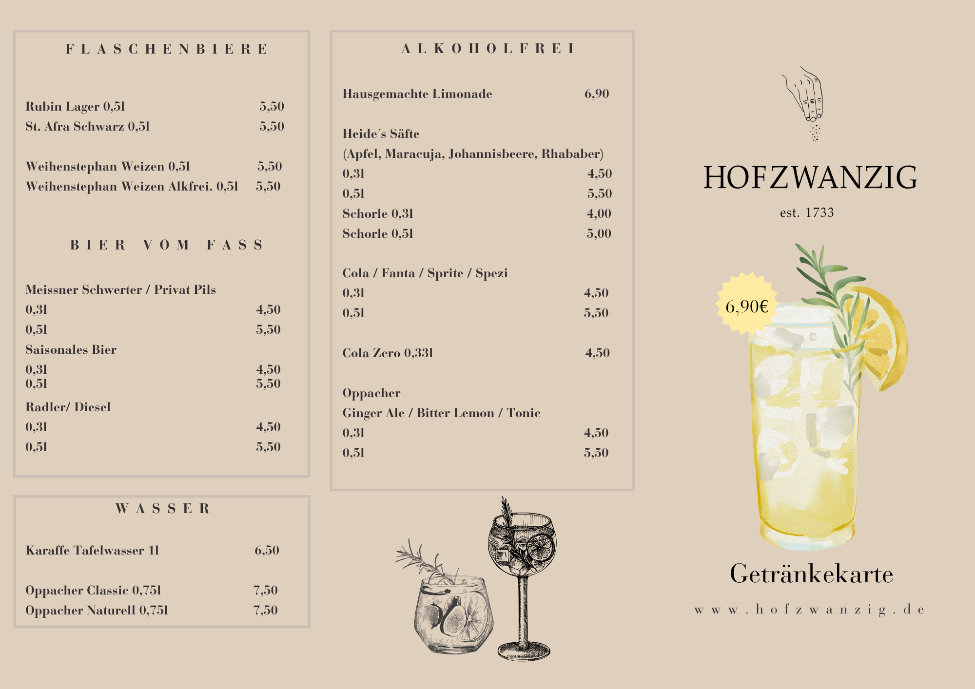 Getränkekarte HOFZWANZIG Seite 1