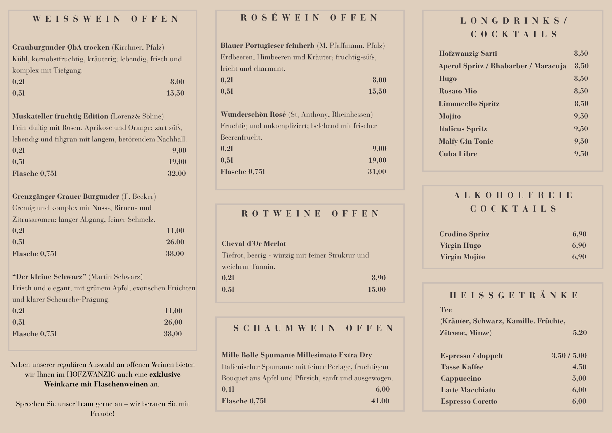 Getränkekarte HOFZWANZIG Seite 2